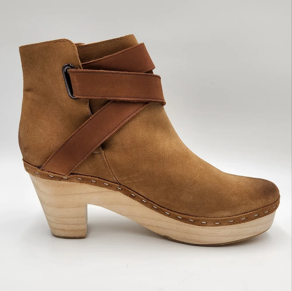 Free People Bungalow Size 41 Clog Boots Sand Brown Suede Strappy